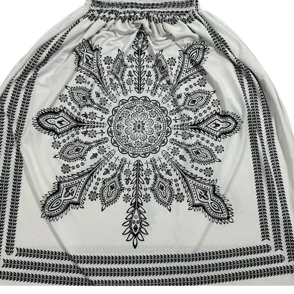 Cristina Love White Smocked Sundress Black Bandana Paisley Mandala Print Medium - Picture 2 of 7